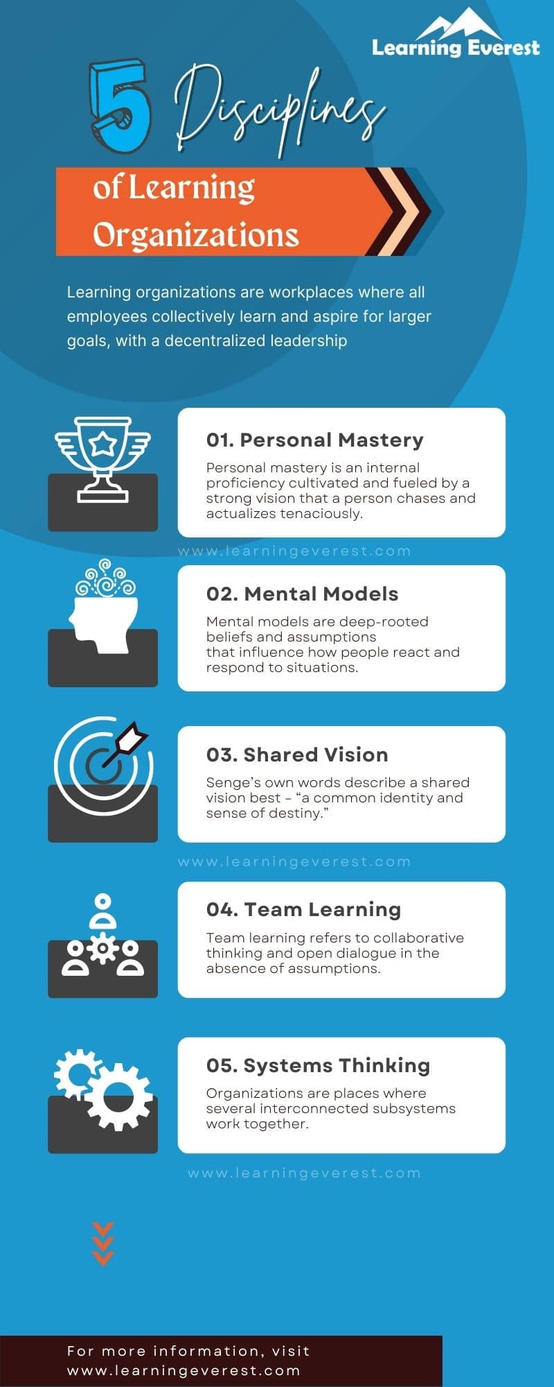 5 Disciplines of Learning Organizations - Infographic – Learning Everest