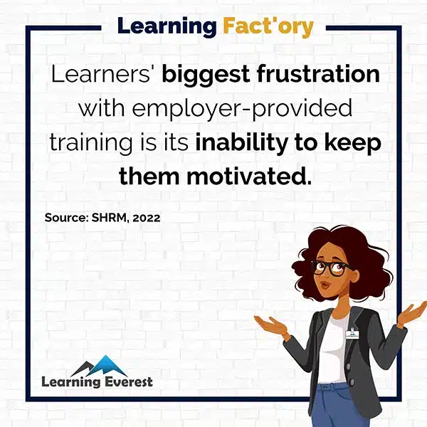 Learners' biggest frustration with employer-provided training is its inability to keep them motivated.